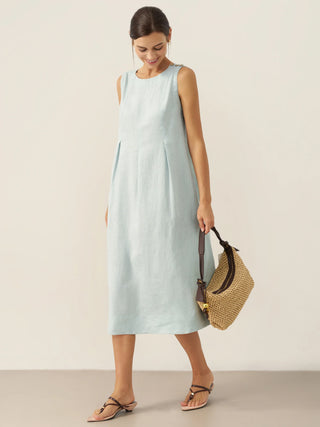 100% Linen Sleeveless Shoulder Button Midi Dress FREYA - Glamourous Grace