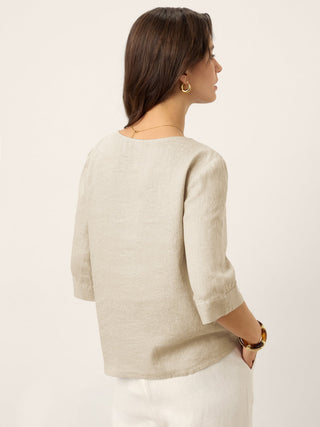 100% Linen Split Neck Inverted Pleat Top TABITHA - Glamourous Grace