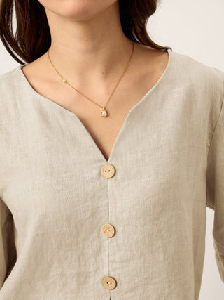 100% Linen Split Neck Inverted Pleat Top TABITHA - Glamourous Grace