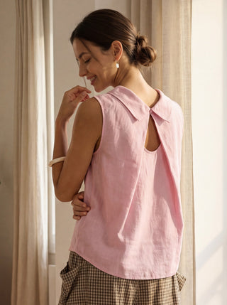 100% Linen Structured Collar Sleeveless Blouse BLAIR - Glamourous Grace