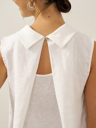 100% Linen Structured Collar Sleeveless Blouse BLAIR - Glamourous Grace