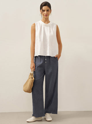 100% Linen Structured Collar Sleeveless Blouse BLAIR - Glamourous Grace