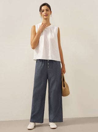 100% Linen Structured Collar Sleeveless Blouse BLAIR - Glamourous Grace