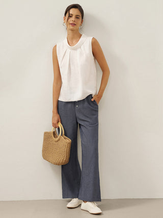 100% Linen Structured Collar Sleeveless Blouse BLAIR - Glamourous Grace