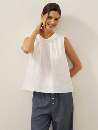 100% Linen Structured Collar Sleeveless Blouse BLAIR - Glamourous Grace