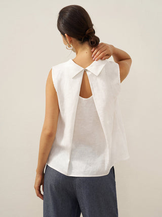 100% Linen Structured Collar Sleeveless Blouse BLAIR - Glamourous Grace