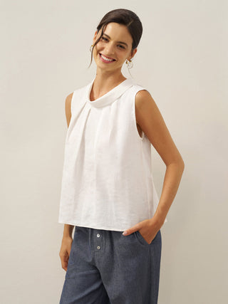 100% Linen Structured Collar Sleeveless Blouse BLAIR - Glamourous Grace