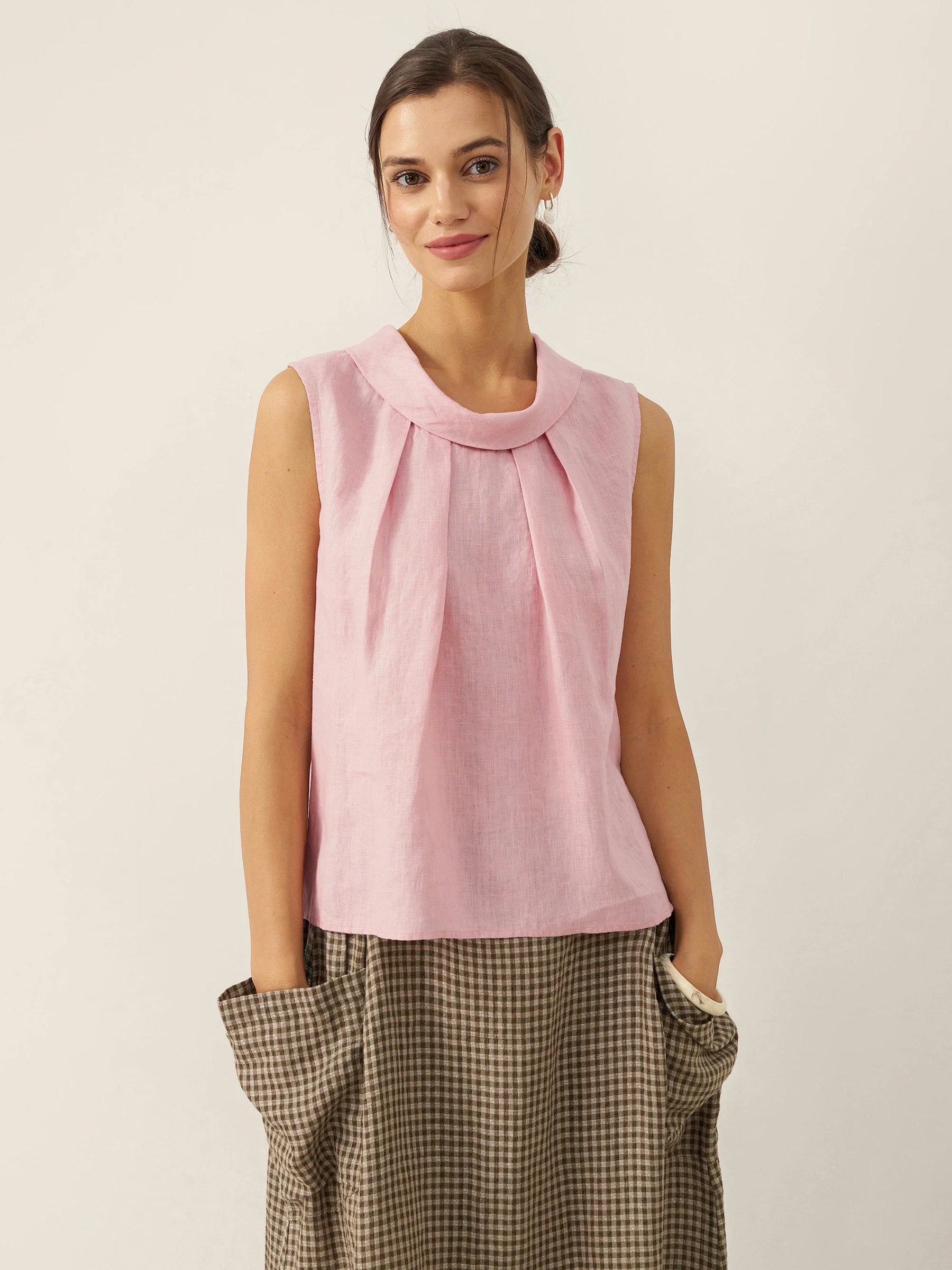 100% Linen Structured Collar Sleeveless Blouse BLAIR - Glamourous Grace
