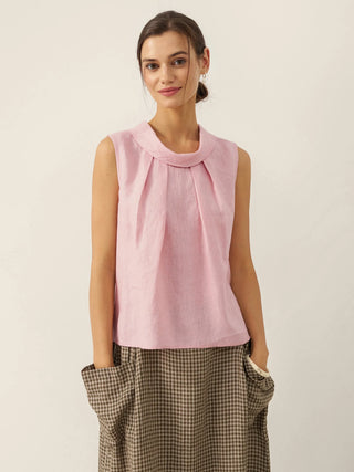 100% Linen Structured Collar Sleeveless Blouse BLAIR - Glamourous Grace