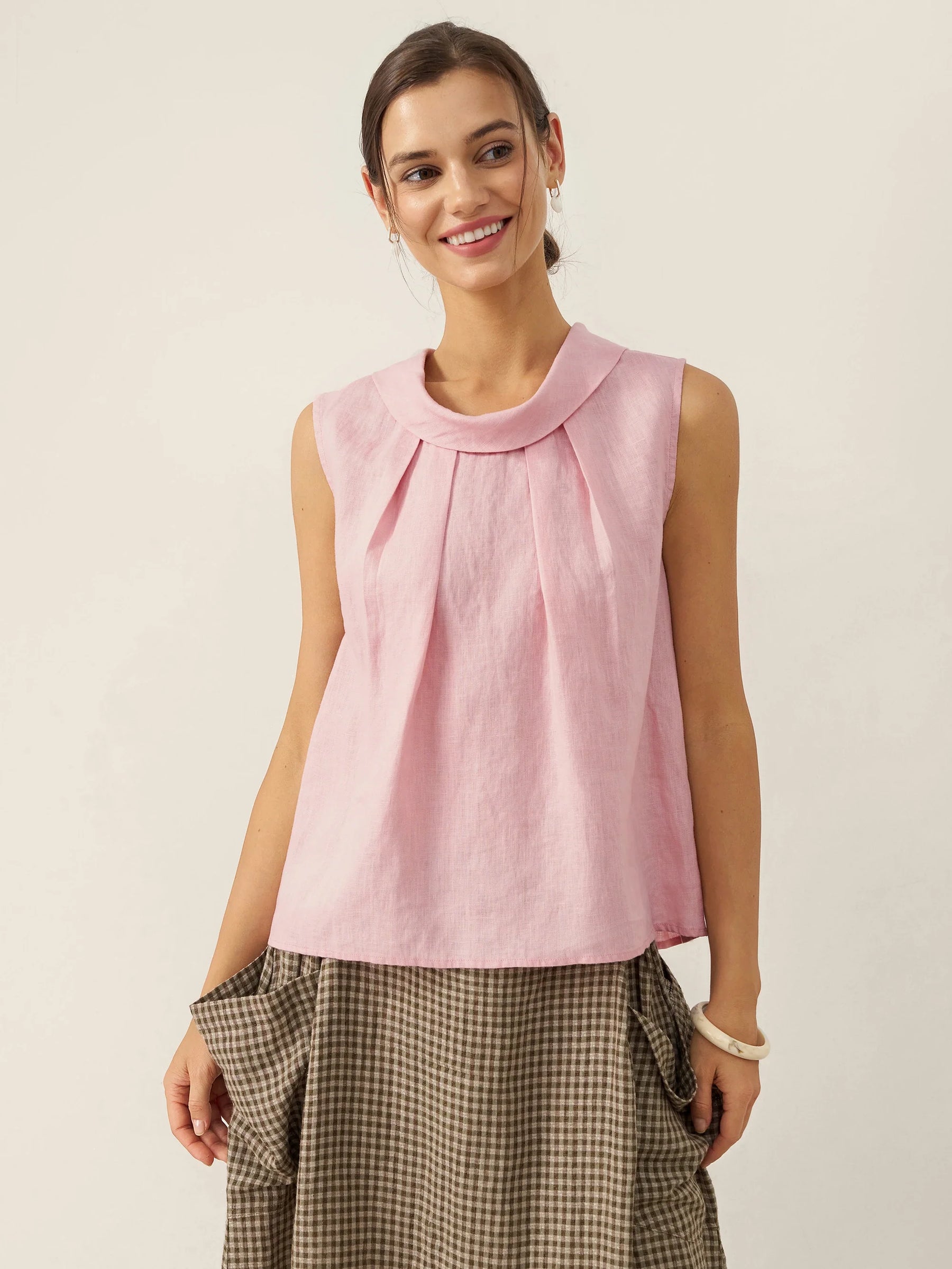 100% Linen Structured Collar Sleeveless Blouse BLAIR - Glamourous Grace