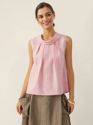 100% Linen Structured Collar Sleeveless Blouse BLAIR - Glamourous Grace