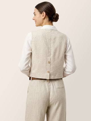100% Linen V-Neck Buttoned Closure Vest DELIA - Glamourous Grace