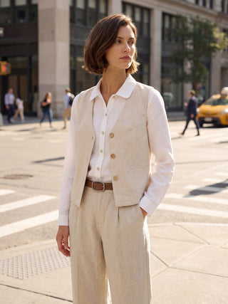 100% Linen V-Neck Buttoned Closure Vest DELIA - Glamourous Grace