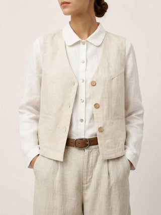 100% Linen V-Neck Buttoned Closure Vest DELIA - Glamourous Grace