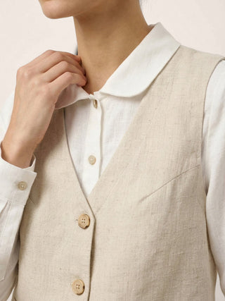 100% Linen V-Neck Buttoned Closure Vest DELIA - Glamourous Grace