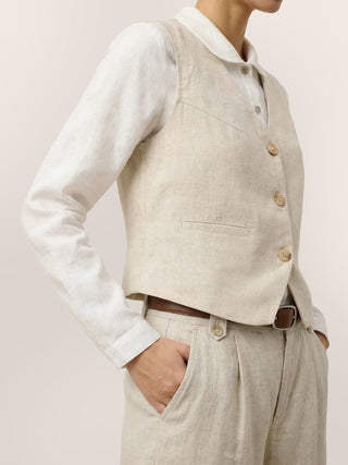 100% Linen V-Neck Buttoned Closure Vest DELIA - Glamourous Grace