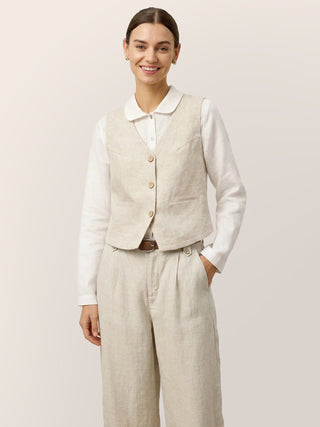 100% Linen V-Neck Buttoned Closure Vest DELIA - Glamourous Grace