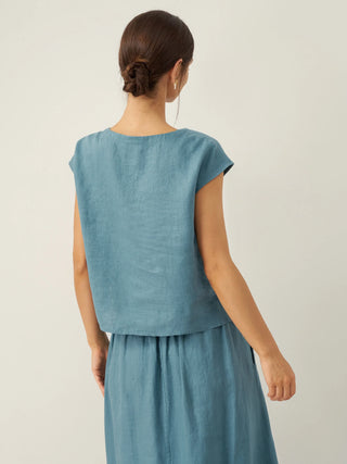 100% Linen V-Neck Cap Sleeve Crop Top FRESSA - Glamourous Grace