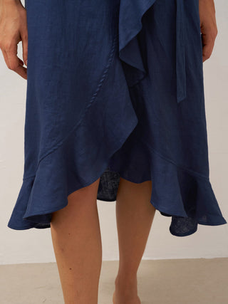 100% Linen V-Neck One-Piece Ruffle Hem Maxi Dress MAYA - Glamourous Grace