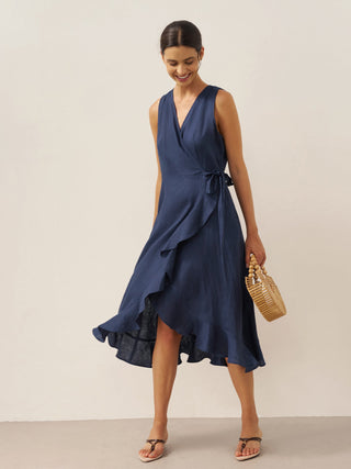 100% Linen V-Neck One-Piece Ruffle Hem Maxi Dress MAYA - Glamourous Grace