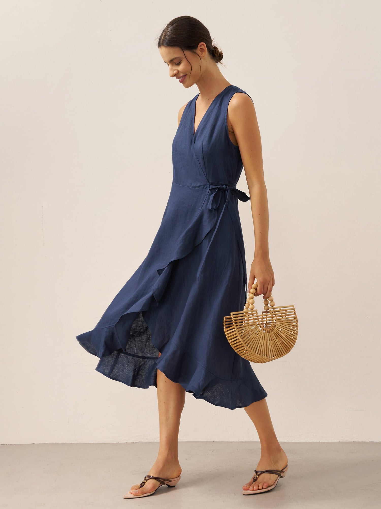 100% Linen V-Neck One-Piece Ruffle Hem Maxi Dress MAYA - Glamourous Grace
