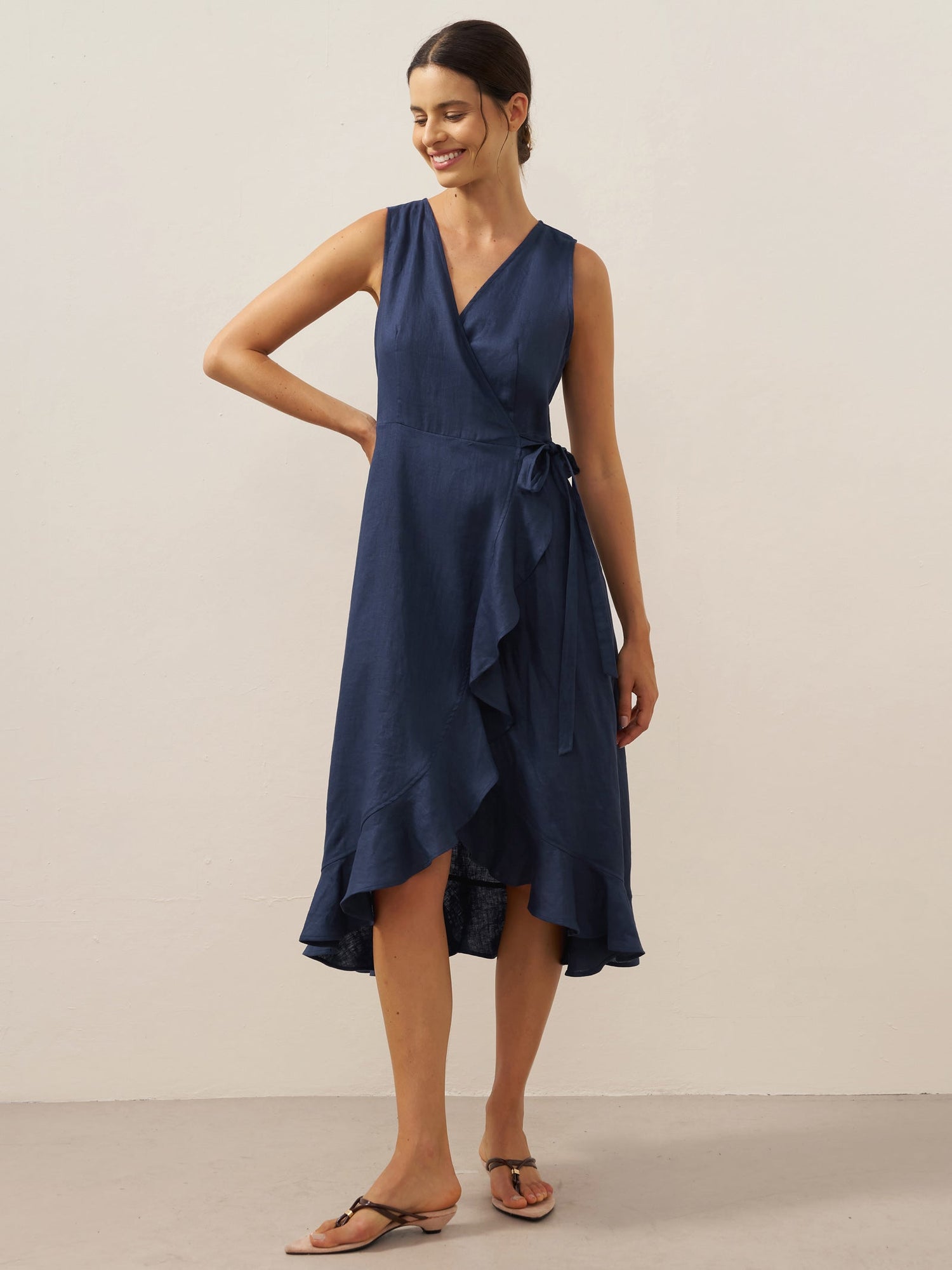100% Linen V-Neck One-Piece Ruffle Hem Maxi Dress MAYA - Glamourous Grace