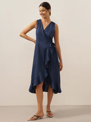 100% Linen V-Neck One-Piece Ruffle Hem Maxi Dress MAYA - Glamourous Grace