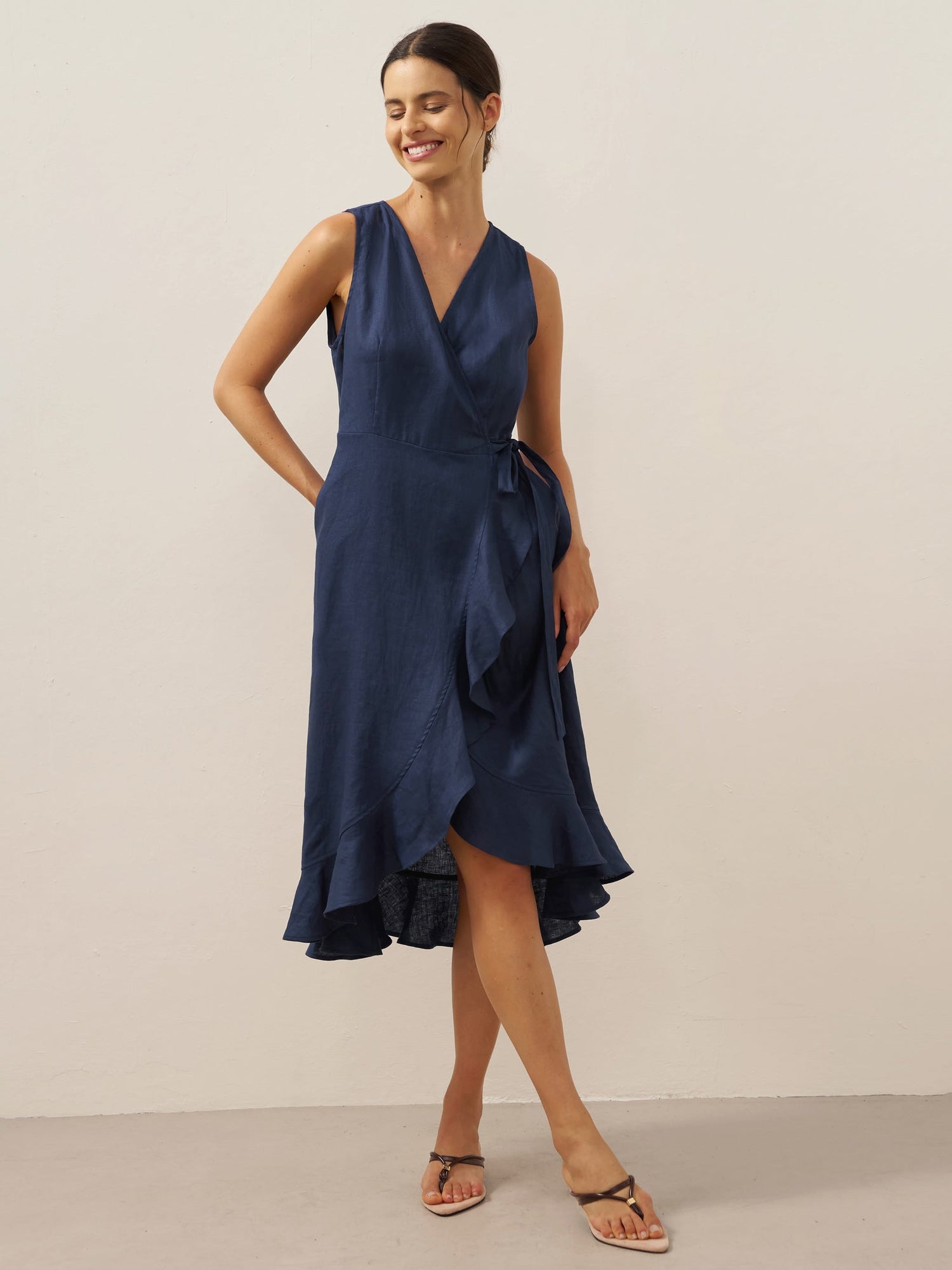 100% Linen V-Neck One-Piece Ruffle Hem Maxi Dress MAYA - Glamourous Grace
