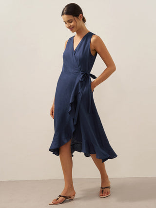 100% Linen V-Neck One-Piece Ruffle Hem Maxi Dress MAYA - Glamourous Grace