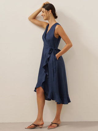 100% Linen V-Neck One-Piece Ruffle Hem Maxi Dress MAYA - Glamourous Grace