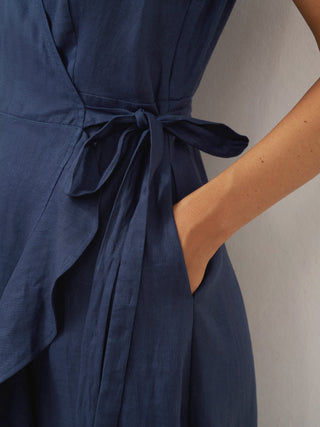 100% Linen V-Neck One-Piece Ruffle Hem Maxi Dress MAYA - Glamourous Grace