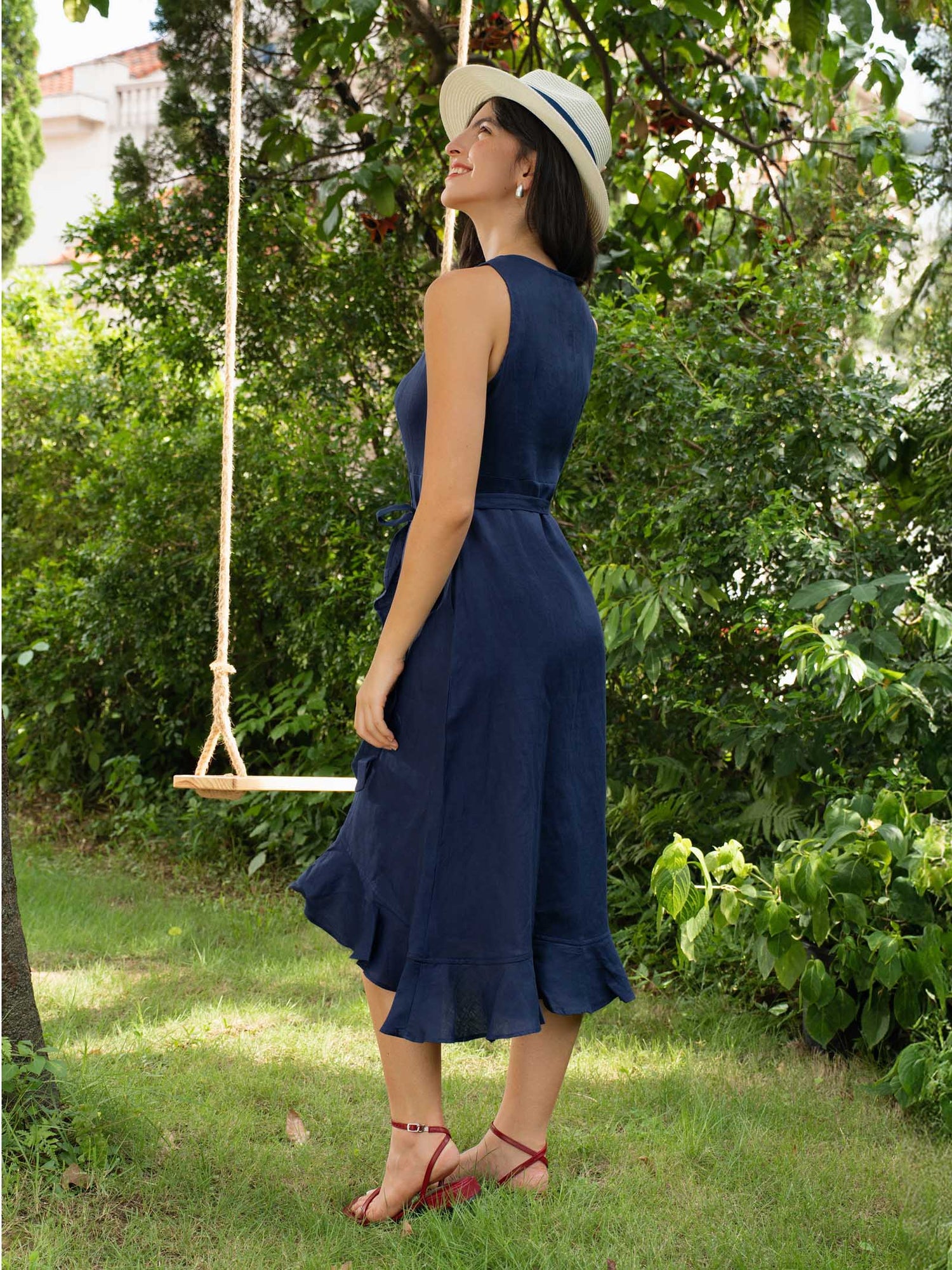 100% Linen V-Neck One-Piece Ruffle Hem Maxi Dress MAYA - Glamourous Grace