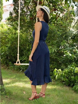 100% Linen V-Neck One-Piece Ruffle Hem Maxi Dress MAYA - Glamourous Grace