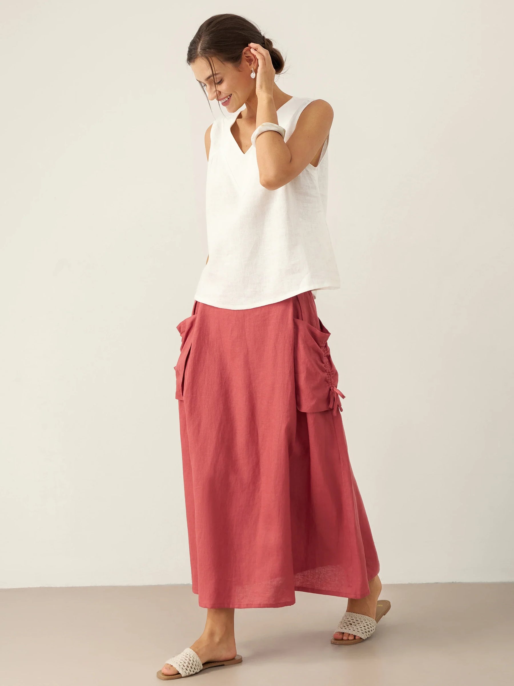 100% Linen Drawstring Pocket Skirt TESS - Glamourous Grace