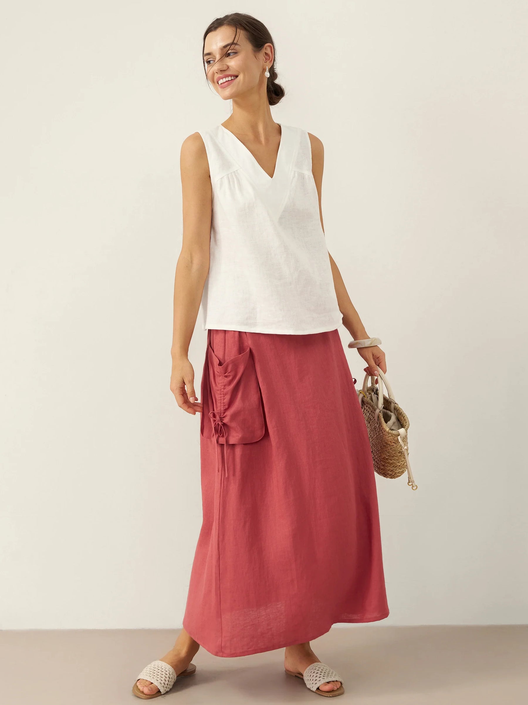 100% Linen Drawstring Pocket Skirt TESS - Glamourous Grace