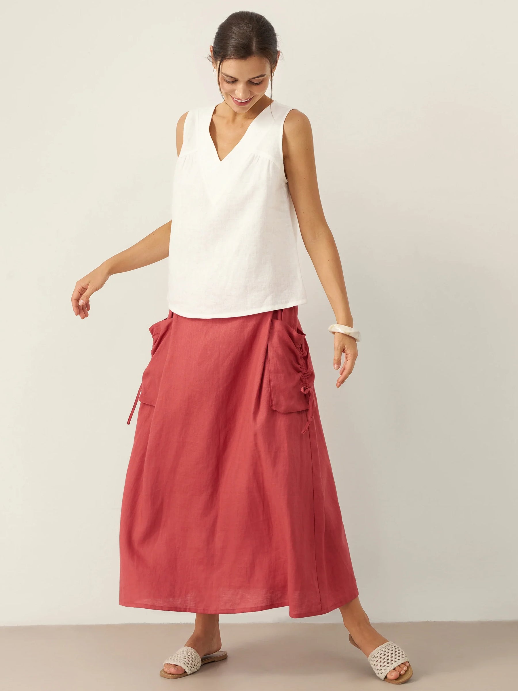 100% Linen Drawstring Pocket Skirt TESS - Glamourous Grace