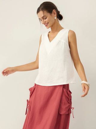 100% Linen V-Neck Sleeveless Tank Top NICOLE - Glamourous Grace