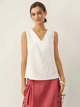 100% Linen V-Neck Sleeveless Tank Top NICOLE - Glamourous Grace