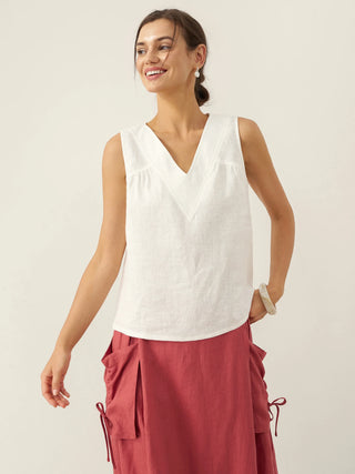 100% Linen V-Neck Sleeveless Tank Top NICOLE - Glamourous Grace