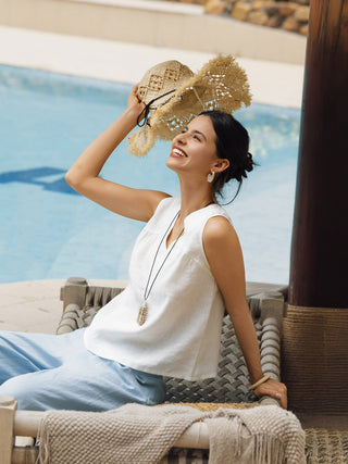 100% Linen V-Neck Sleeveless Tank Top NICOLE - Glamourous Grace