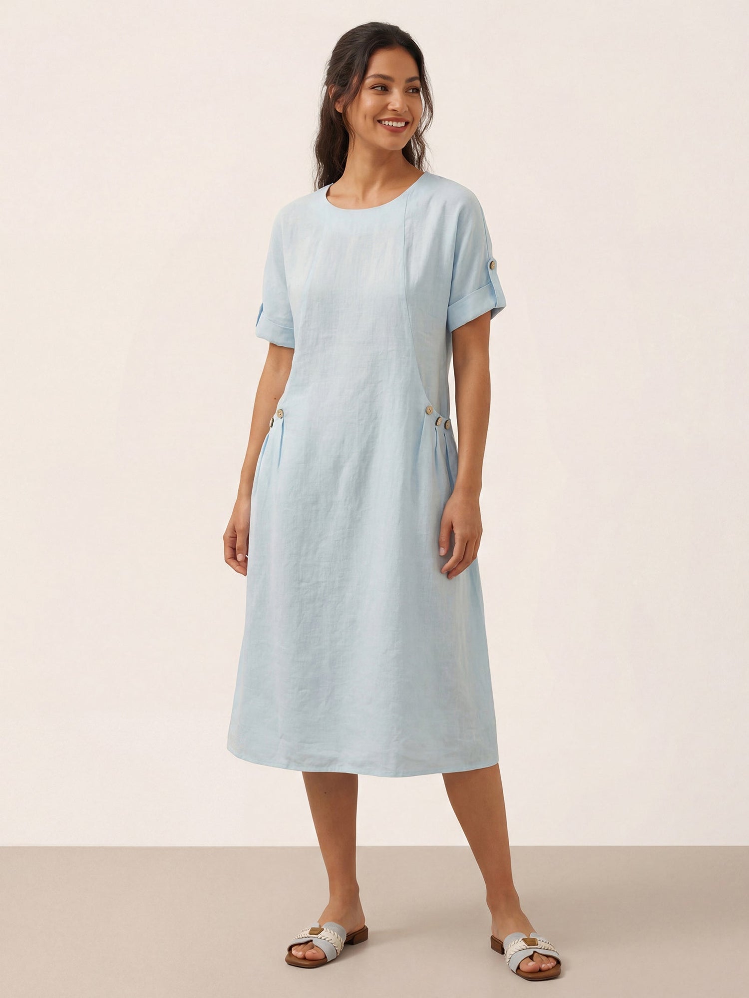 100% Linen Vintage A-Line Button Detail Maxi Dress AMIN - Glamourous Grace