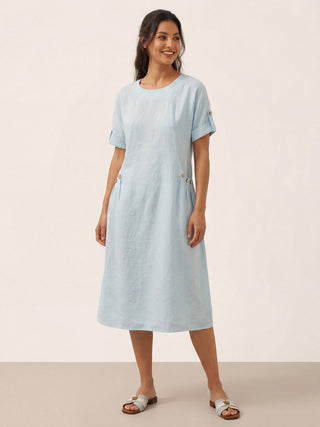 100% Linen Vintage A-Line Button Detail Maxi Dress AMIN - Glamourous Grace