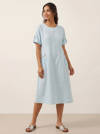 100% Linen Vintage A-Line Button Detail Maxi Dress AMIN - Glamourous Grace