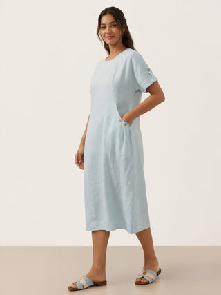 100% Linen Vintage A-Line Button Detail Maxi Dress AMIN - Glamourous Grace