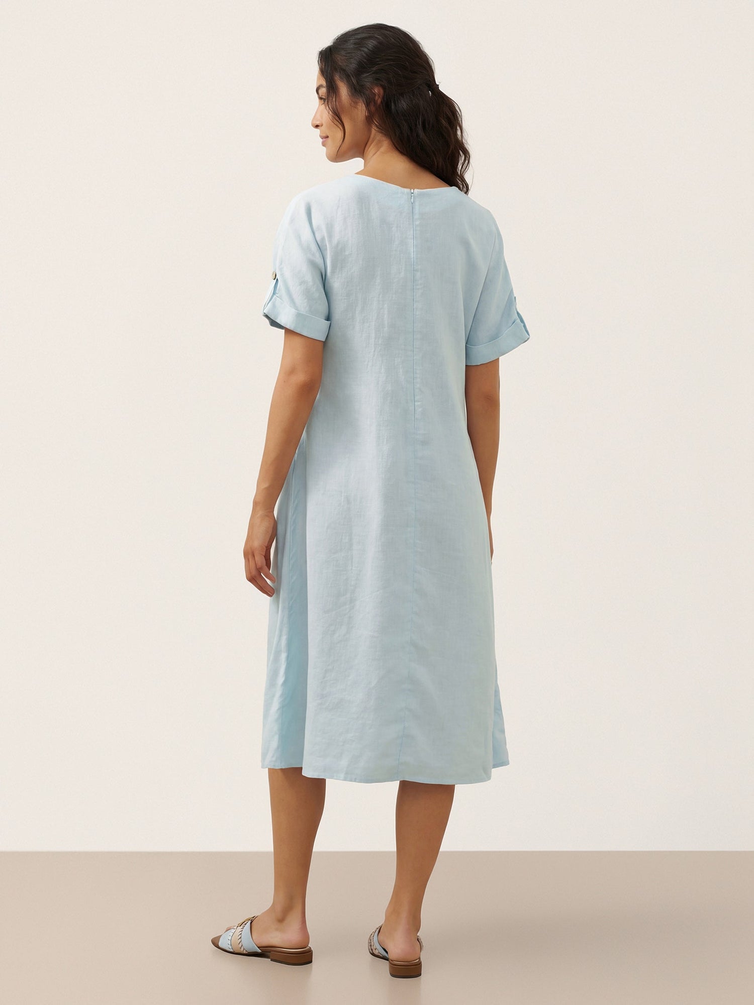 100% Linen Vintage A-Line Button Detail Maxi Dress AMIN - Glamourous Grace