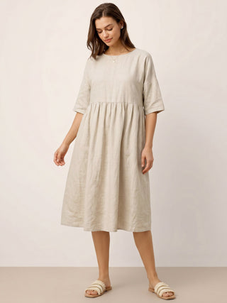 100% Linen A-Line Midi Dress VALENCIA - Glamourous Grace