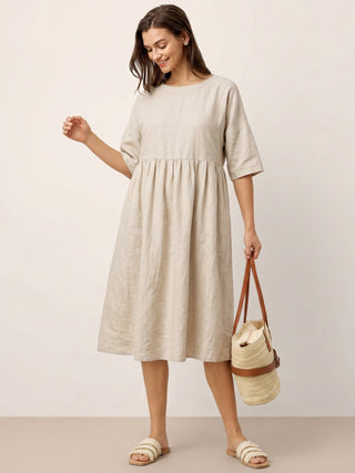 100% Linen A-Line Midi Dress VALENCIA - Glamourous Grace
