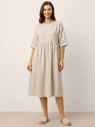 100% Linen A-Line Midi Dress VALENCIA - Glamourous Grace