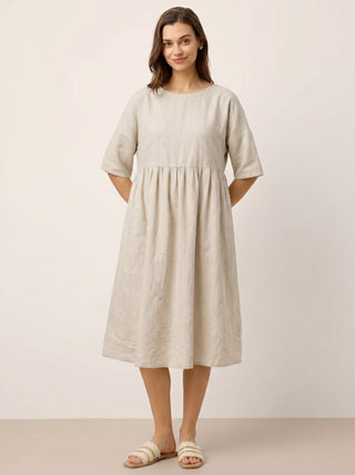 100% Linen A-Line Midi Dress VALENCIA - Glamourous Grace
