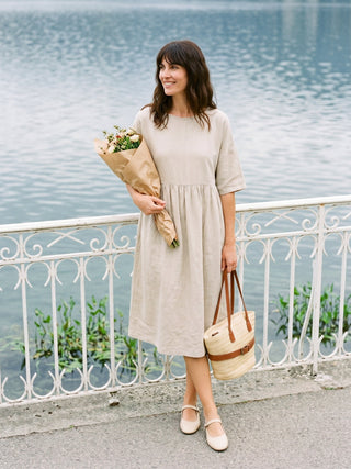 100% Linen A-Line Midi Dress VALENCIA - Glamourous Grace